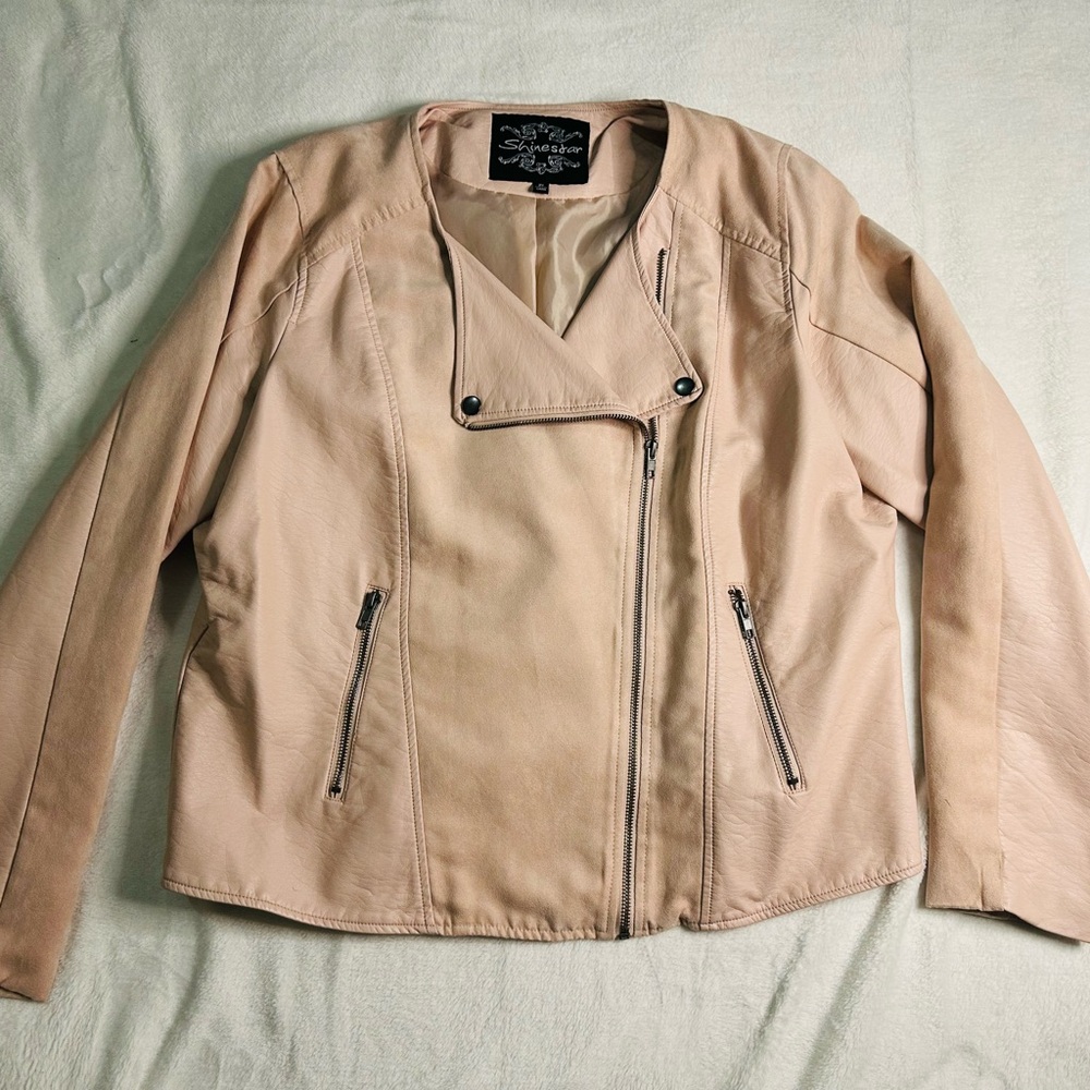 Shinestar Women's Cream Leather Jacket